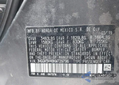 2019 Honda Fit Lx from USA, damaged, VIN 3HGGK5H48KM729796